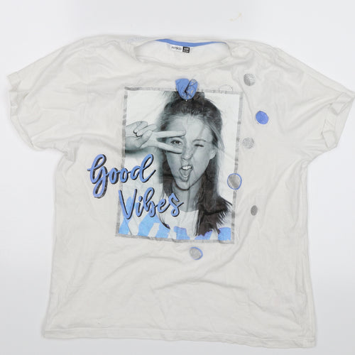 Pep&Co Girls White   Basic T-Shirt Size 12-13 Years  - Good vibes