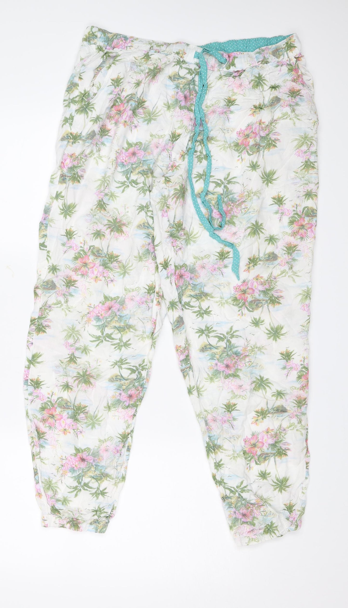 M&S Womens White Floral   Lounge Pants Size 16