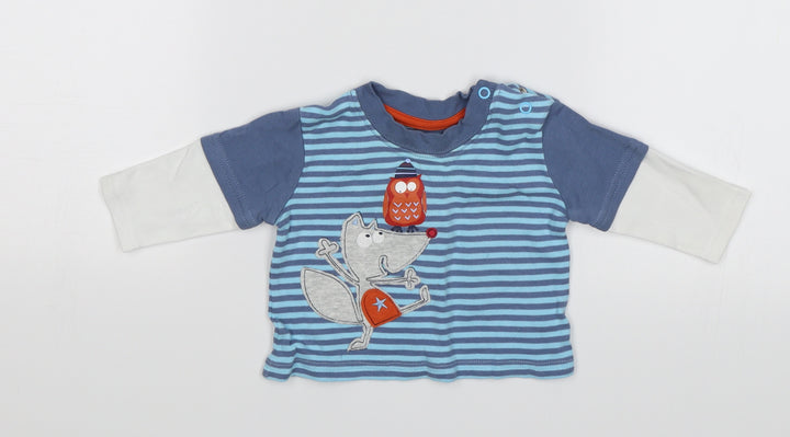George Baby Blue Striped Jersey T-Shirt Size 0-3 Months - Animals