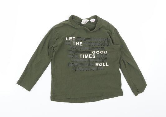 Front view of Zara boys’ green basic t-shirt, size 2-3, years - let the good times roll