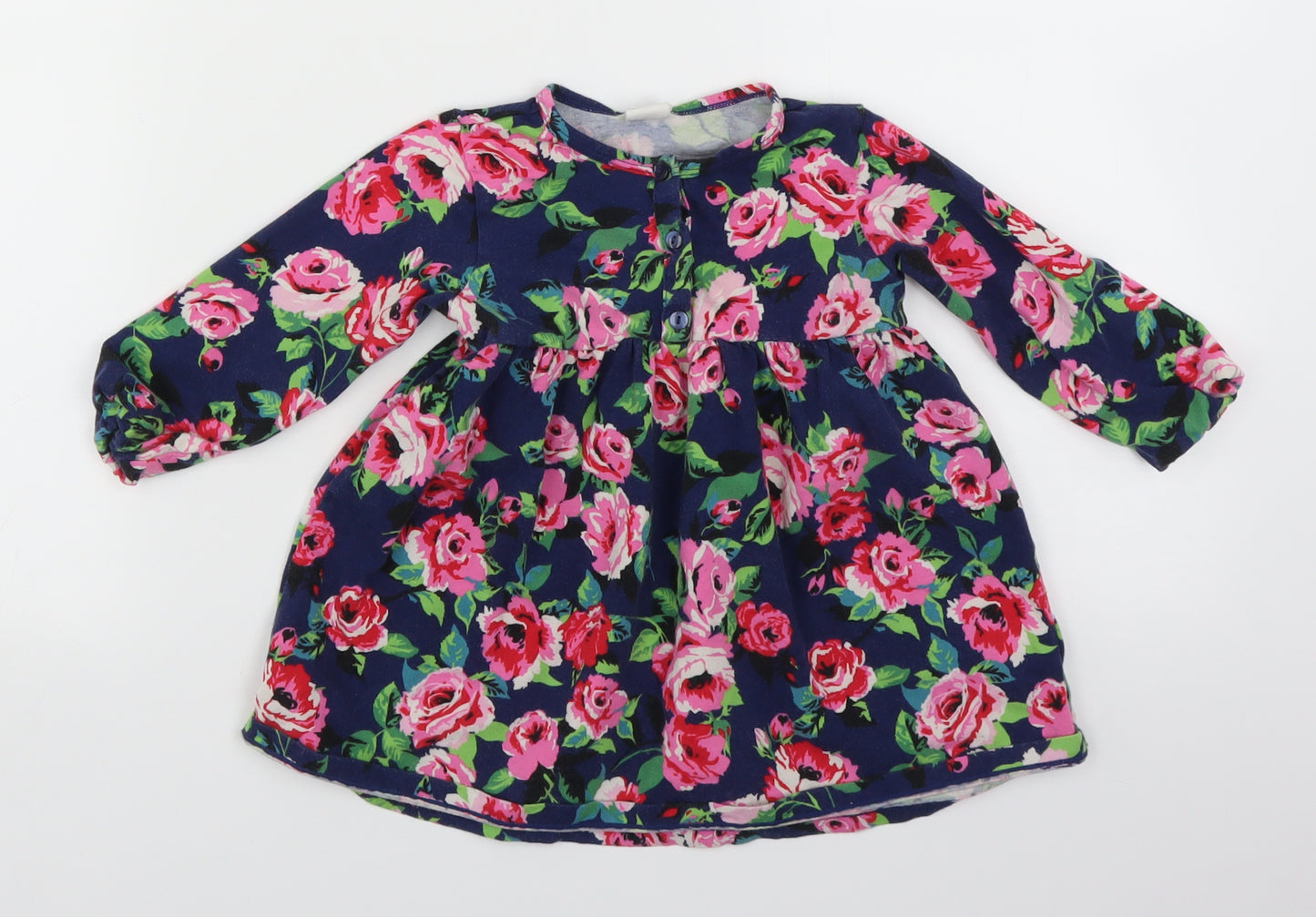 H&M Girls Blue Floral  Fit & Flare  Size 12-18 Months