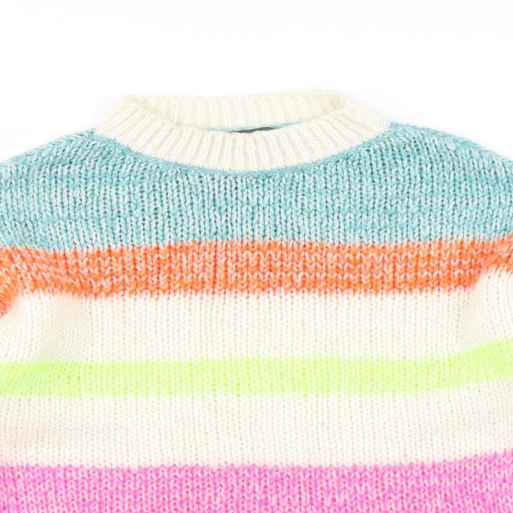 Primark Womens White Striped Knit Pullover Jumper Size S