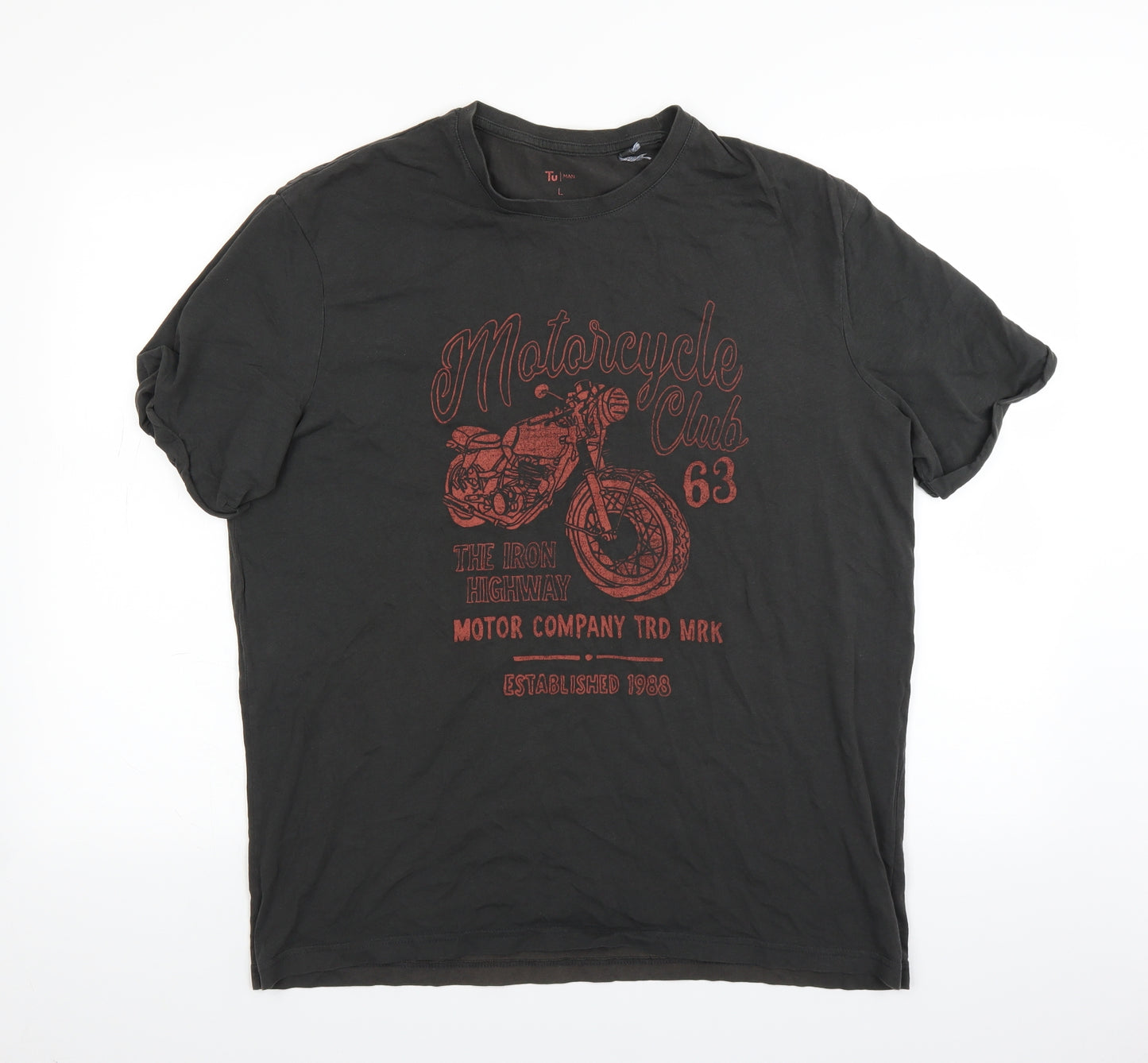 TU Mens Green    T-Shirt Size L  - Motorbike