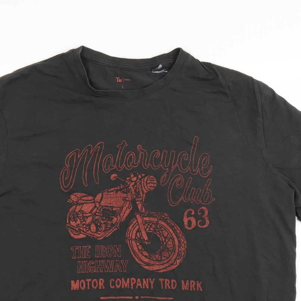 TU Mens Green    T-Shirt Size L  - Motorbike