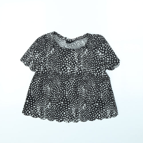 Topshop Womens Black Polka Dot  Cropped T-Shirt Size 6