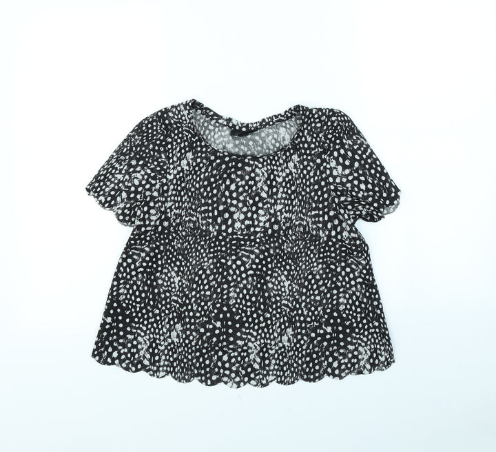 Topshop Womens Black Polka Dot Cropped T-Shirt Size 6
