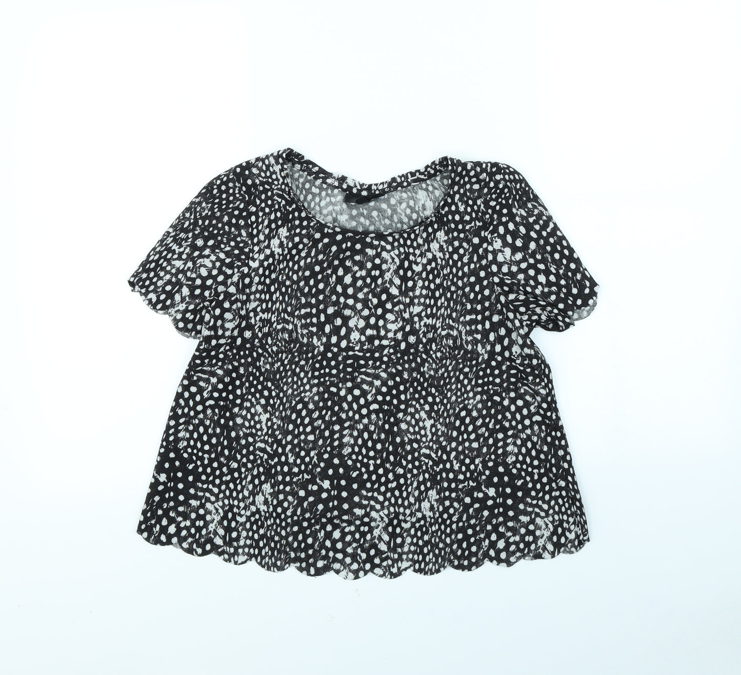 Topshop Womens Black Polka Dot  Cropped T-Shirt Size 6