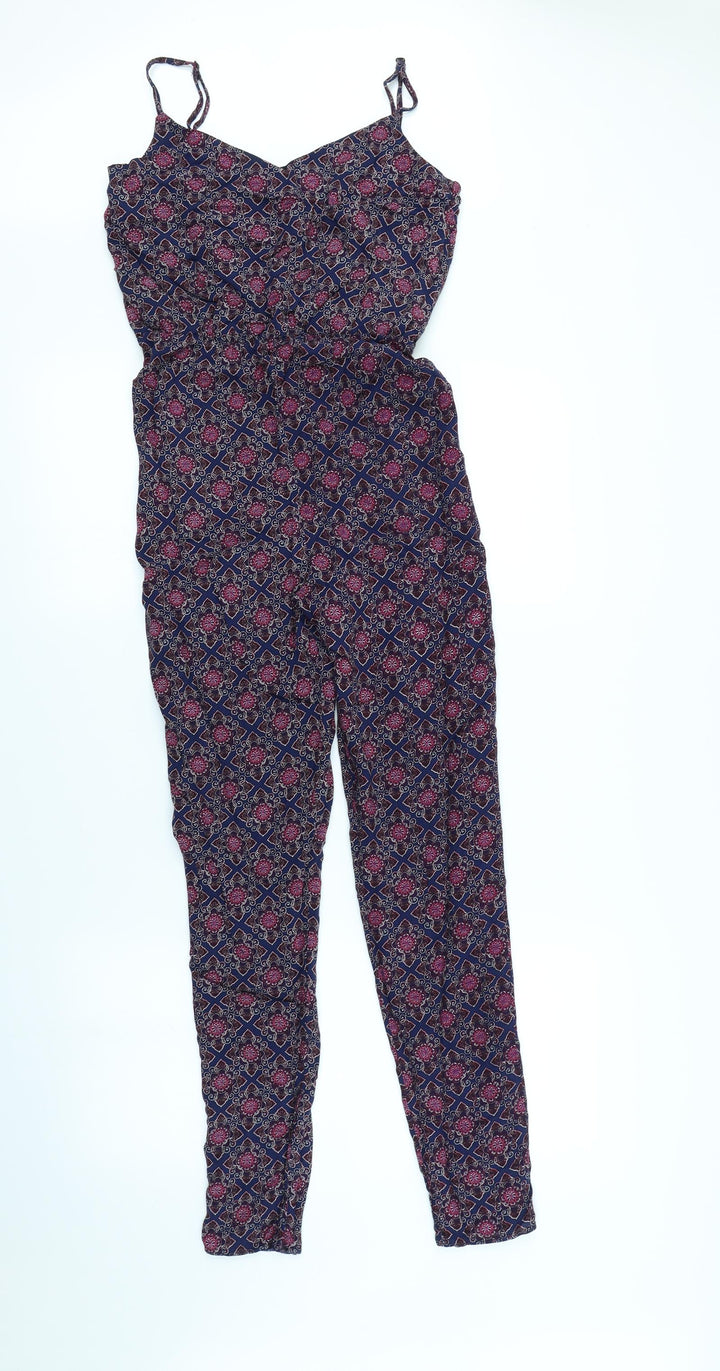 New Look Womens Blue Geometric Jumpsuit One-Piece Size 6 L28 in