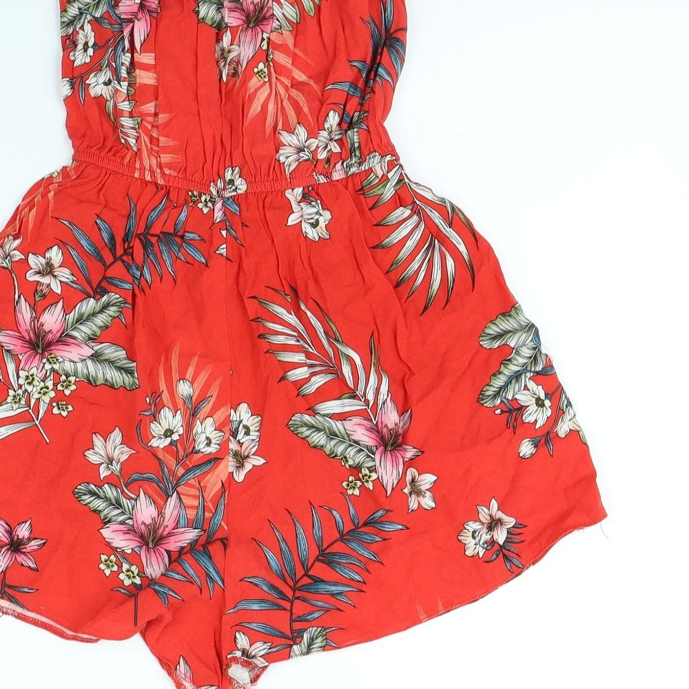 New Look Womens Red Floral  Playsuit One-Piece Size 6 L3 in