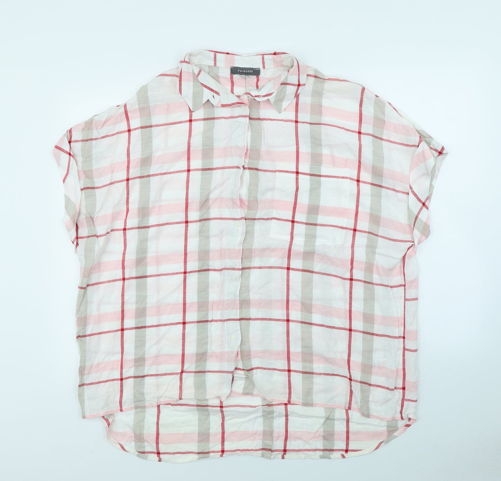 Primark Womens White Check Basic Button-Up Size 14 β Preworn
