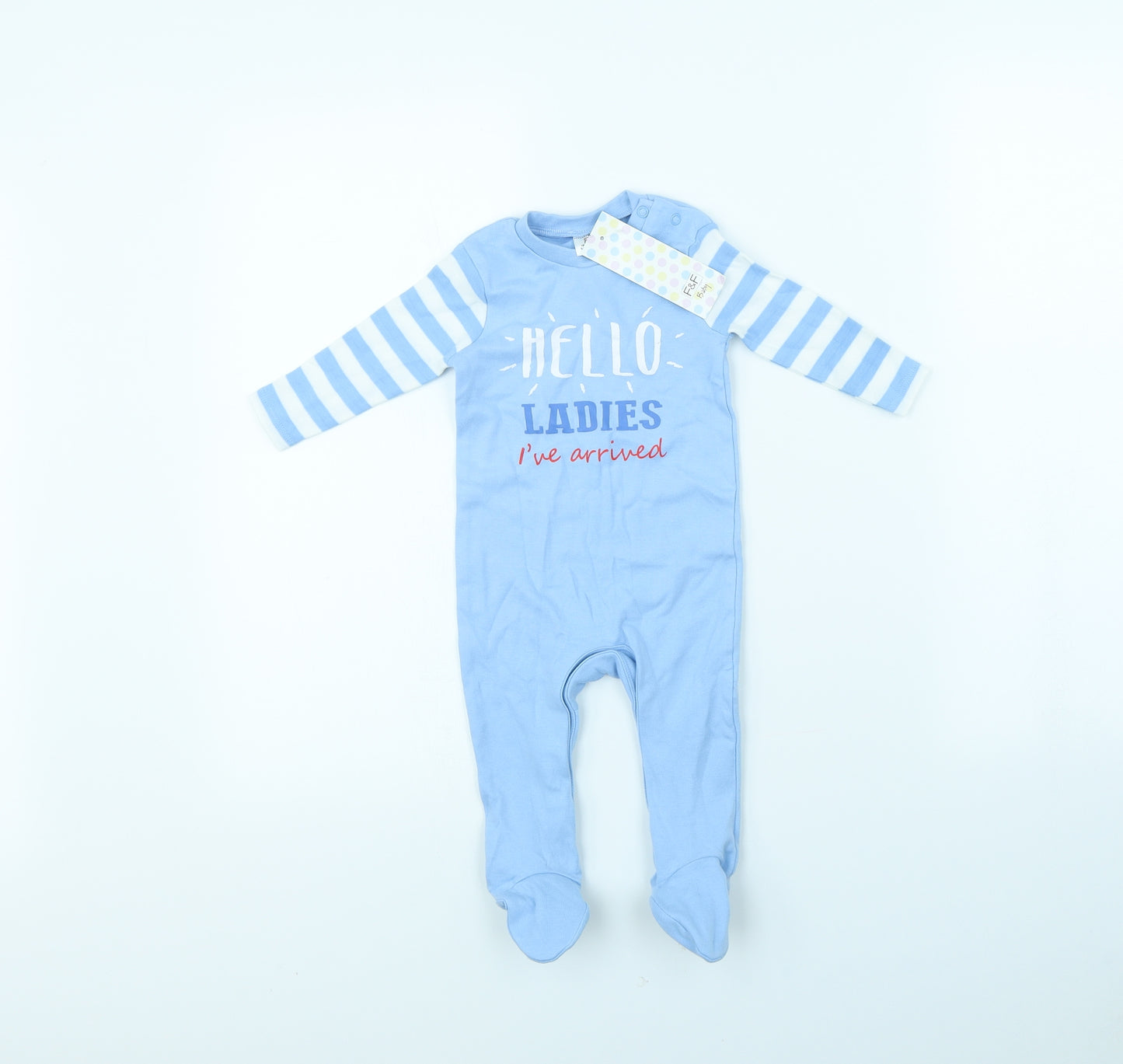 F&F Boys Blue Striped  Babygrow One-Piece Size 3-6 Months