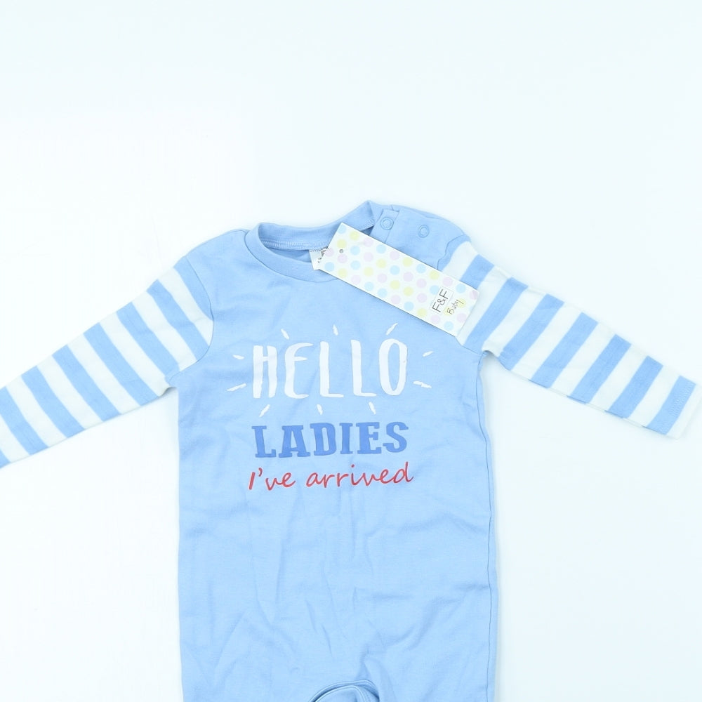 F&F Boys Blue Striped  Babygrow One-Piece Size 3-6 Months