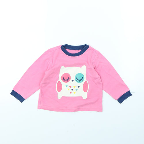 Nutmeg Girls Pink   Basic T-Shirt Size 9-12 Months  - Owl