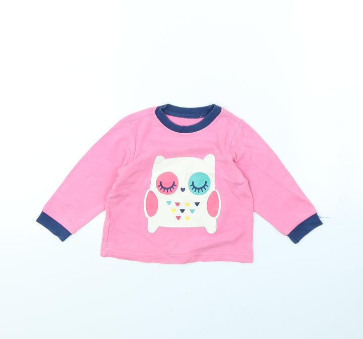Nutmeg Girls Pink   Basic T-Shirt Size 9-12 Months  - Owl