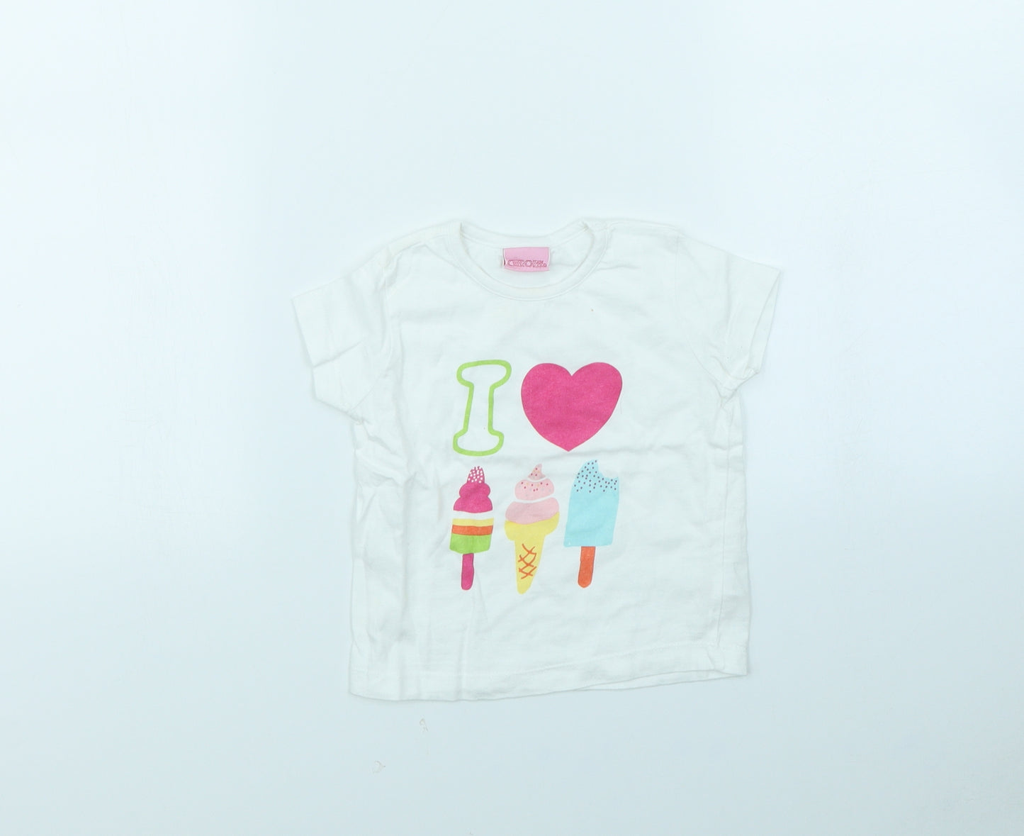 Cherokee Girls White   Basic T-Shirt Size 18-24 Months  - Ice Cream