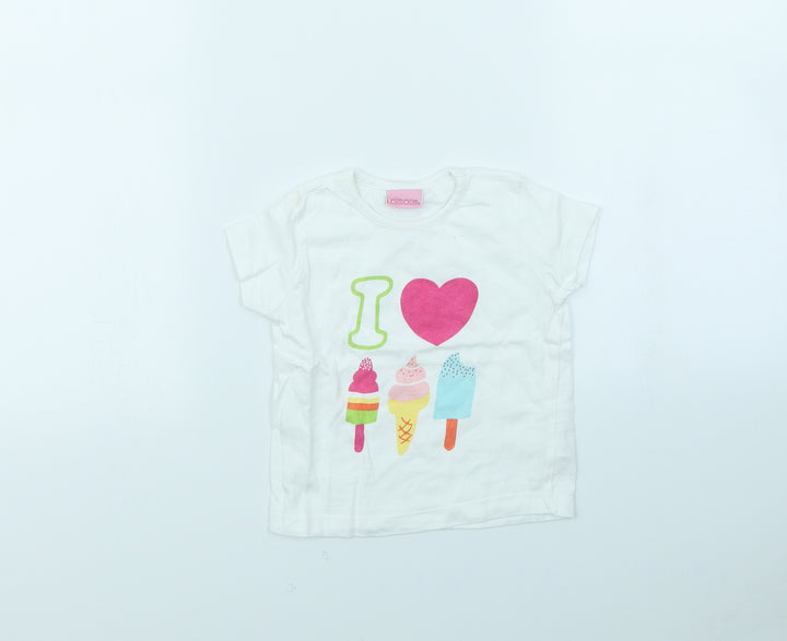 Cherokee Girls White   Basic T-Shirt Size 18-24 Months  - Ice Cream