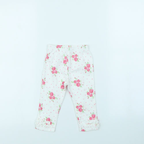 George Girls White Floral  Capri Trousers Size 9 Months