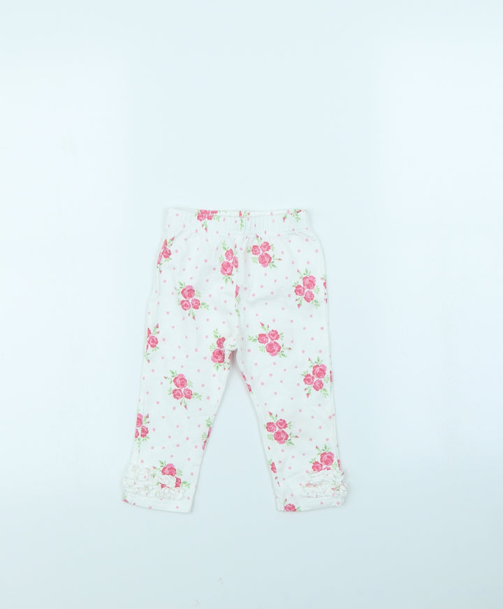 George Girls White Floral Capri Trousers Size 9 Months