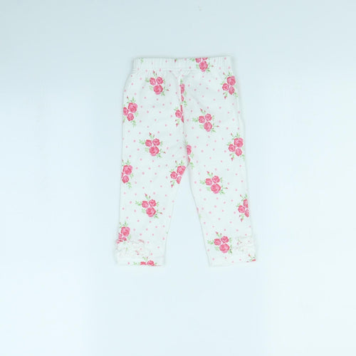 George Girls White Floral  Capri Trousers Size 9 Months