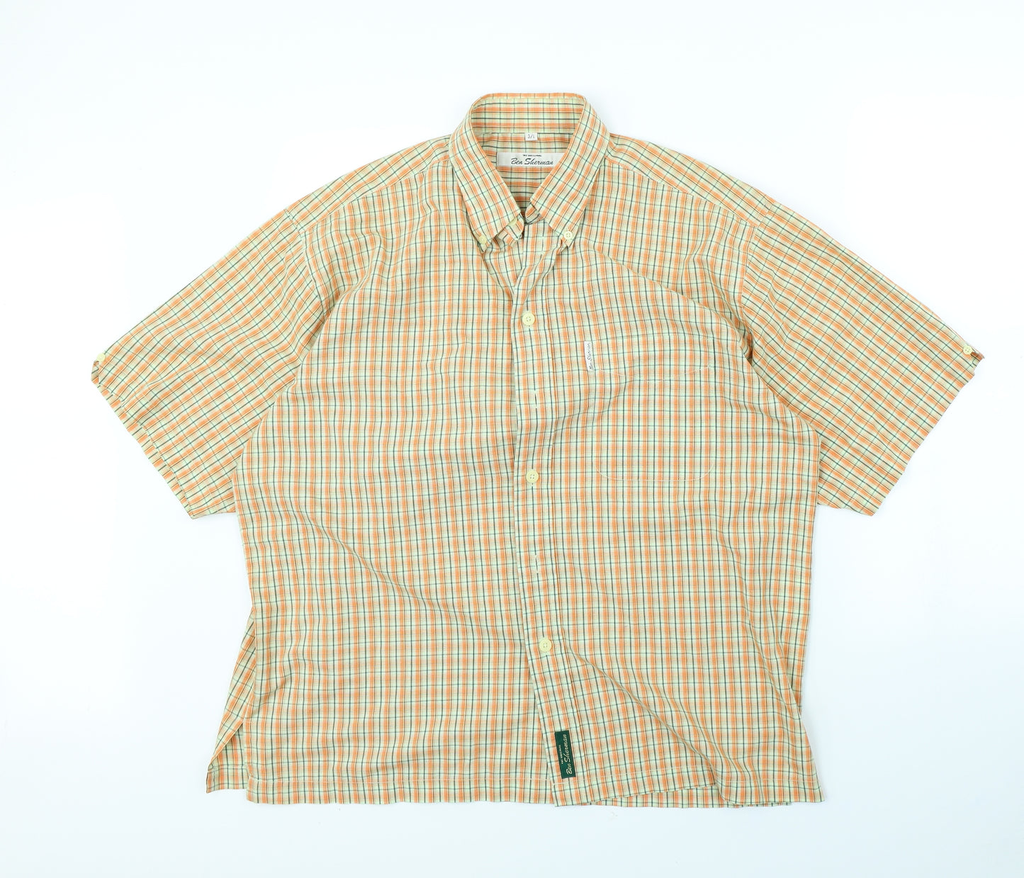 Ben Sherman Mens Orange Check   Dress Shirt Size L