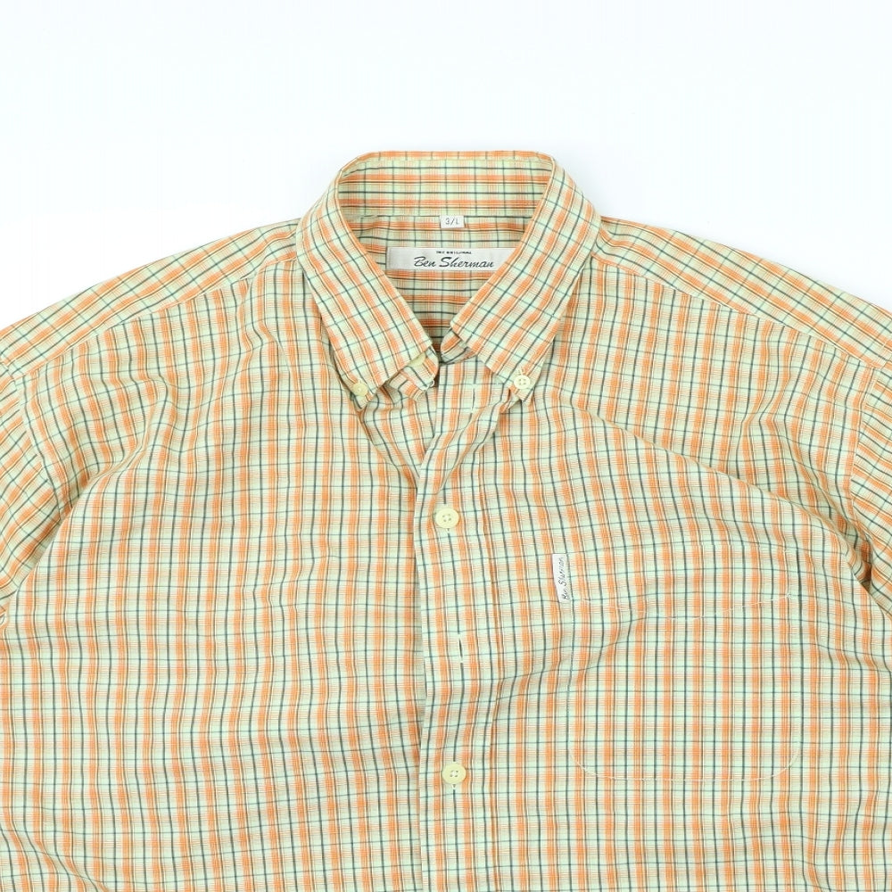 Ben Sherman Mens Orange Check   Dress Shirt Size L