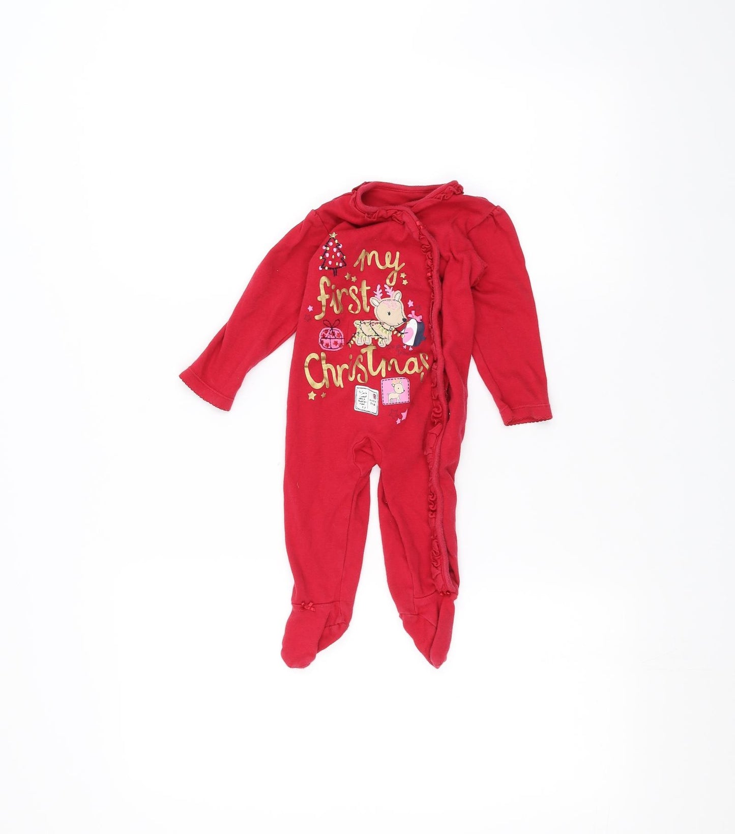 George Baby Red   Babygrow One-Piece Size 6-9 Months  - Christmas