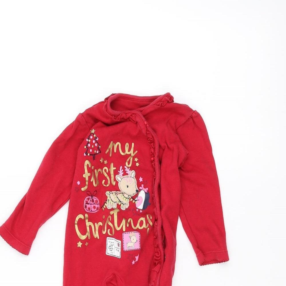 George Baby Red   Babygrow One-Piece Size 6-9 Months  - Christmas