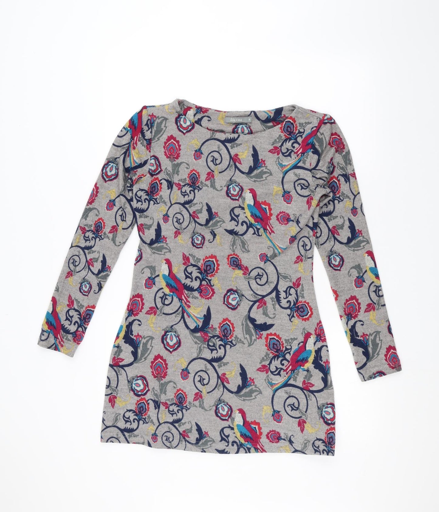 Lily & Me Womens Grey Floral  Pullover Jumper Size 8