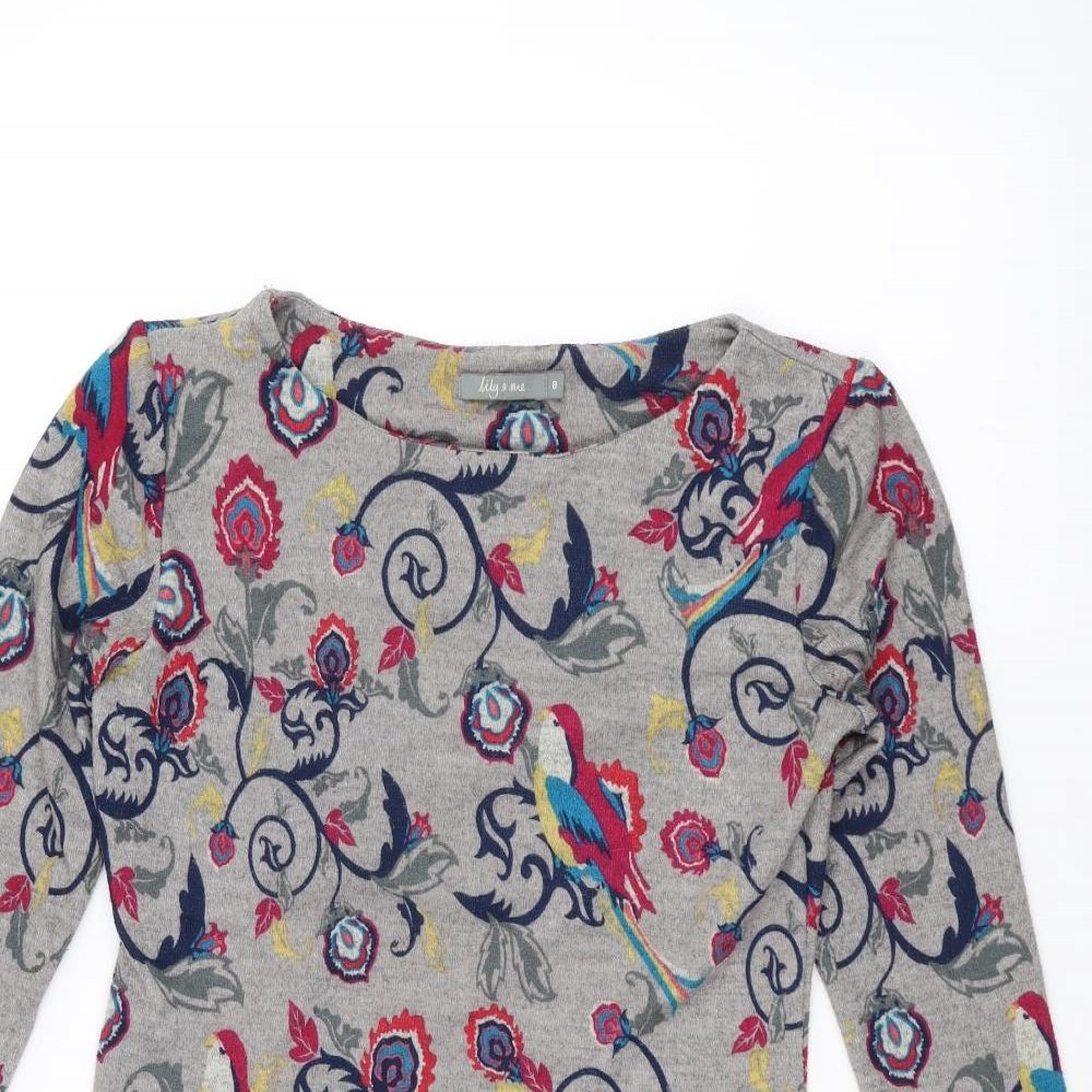 Lily & Me Womens Grey Floral  Pullover Jumper Size 8