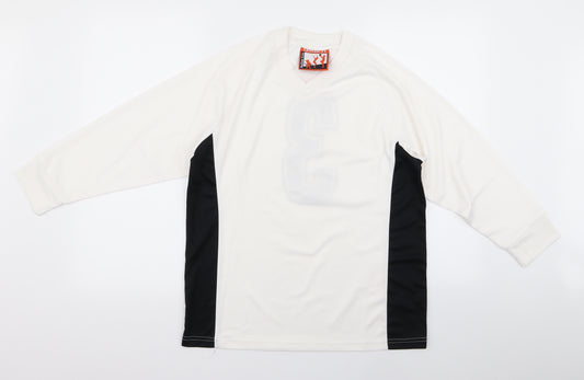 Front view of Preworn boys’ white jumper, size M