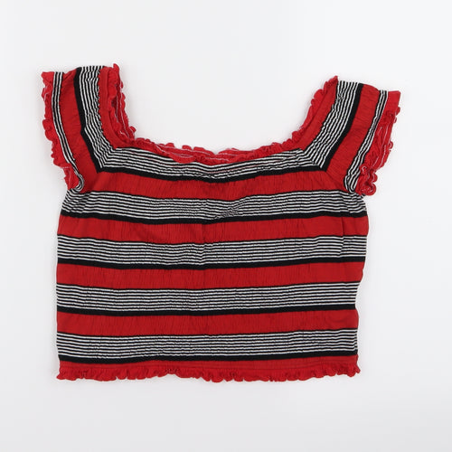 new lok Womens Red Striped  Cropped Blouse Size 10