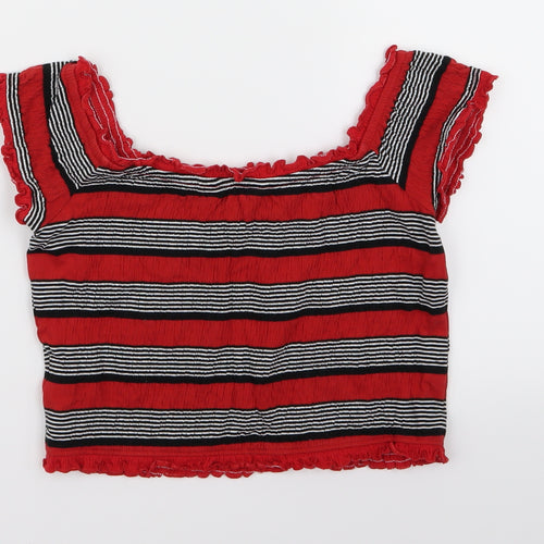 new lok Womens Red Striped  Cropped Blouse Size 10