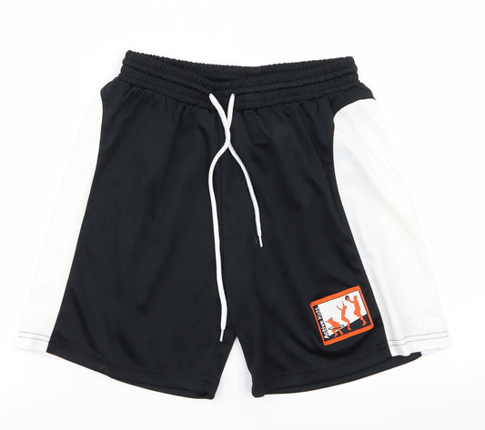 Front view of Preworn boys’ black sweat shorts, size M