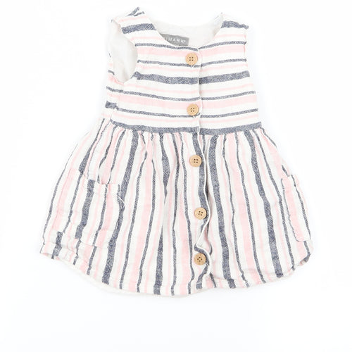 Primark Girls Pink Striped Ramie A-Line  Size 6-9 Months