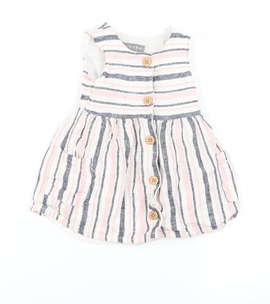 Front view of Primark girls’ pink striped ramie a-line, size 6-9, months