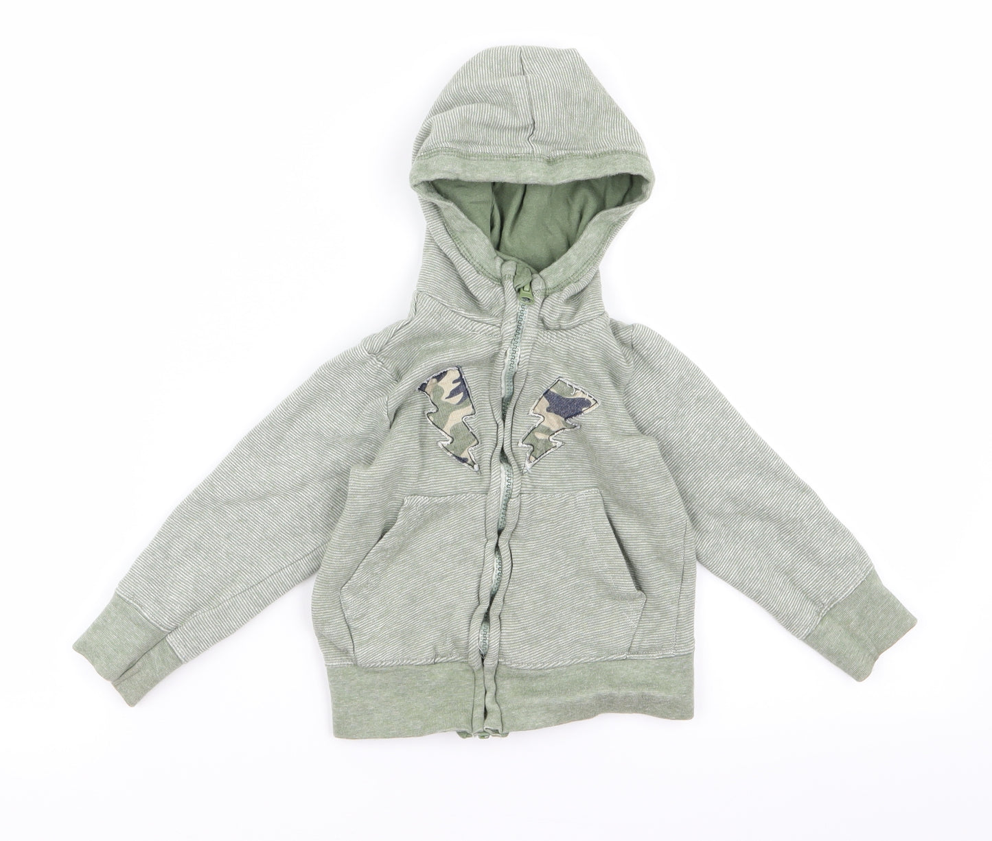 Preworn Boys Green Striped  Full Zip Jumper Size 18-24 Months