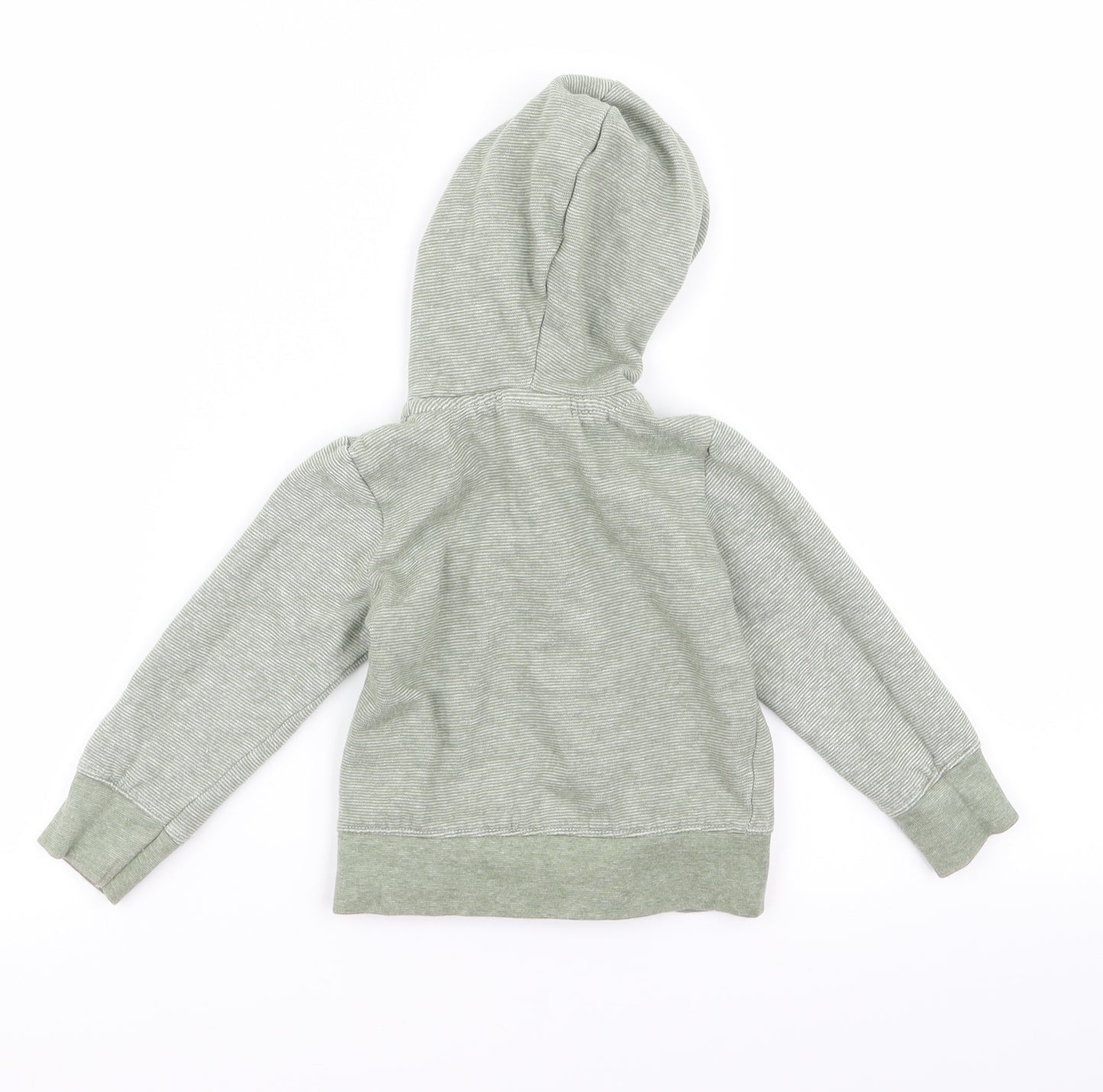 Preworn Boys Green Striped  Full Zip Jumper Size 18-24 Months