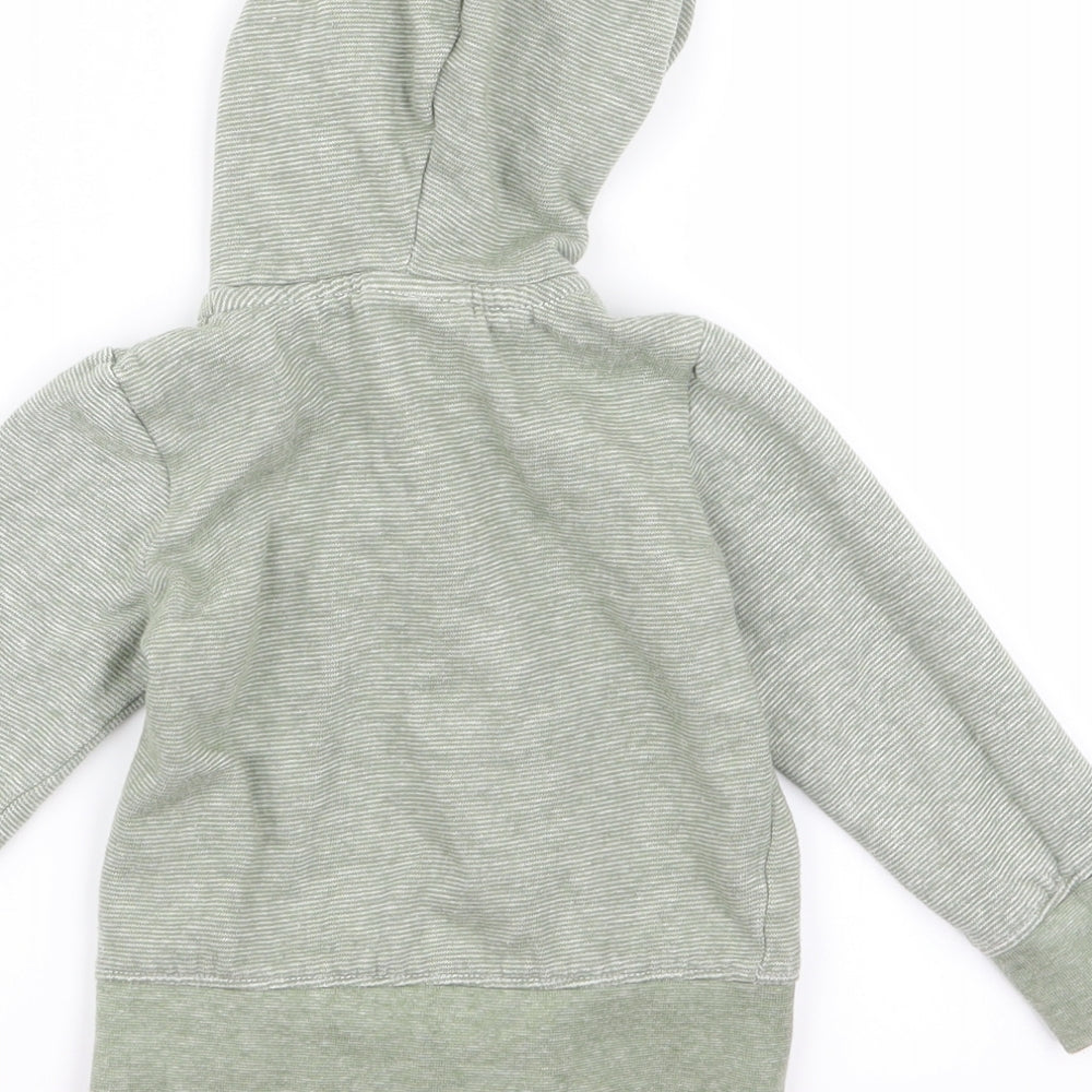 Preworn Boys Green Striped  Full Zip Jumper Size 18-24 Months