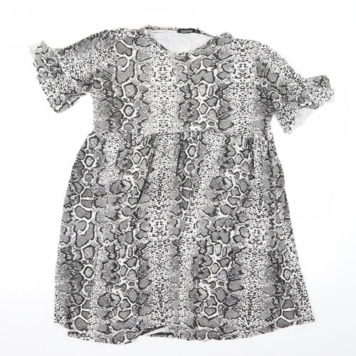 Boohoo Womens Black Animal Print  Fit & Flare  Size 12