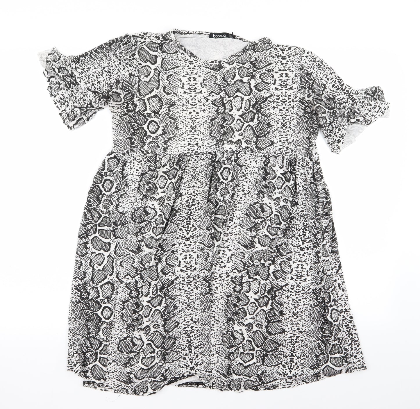 Boohoo Womens Black Animal Print  Fit & Flare  Size 12