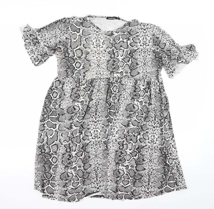Boohoo Womens Black Animal Print Fit & Flare Size 12