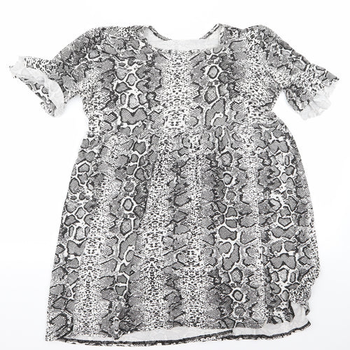 Boohoo Womens Black Animal Print  Fit & Flare  Size 12