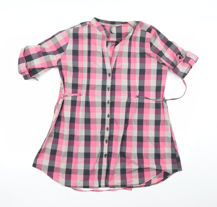 Preworn Womens Pink Check  Basic Button-Up Size 8
