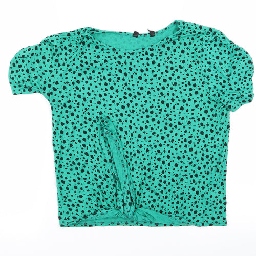 Preworn Womens Green Animal Print  Basic T-Shirt Size 12