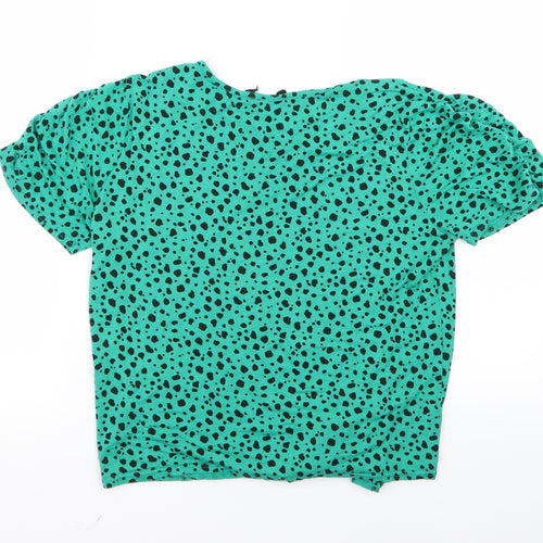 Preworn Womens Green Animal Print  Basic T-Shirt Size 12