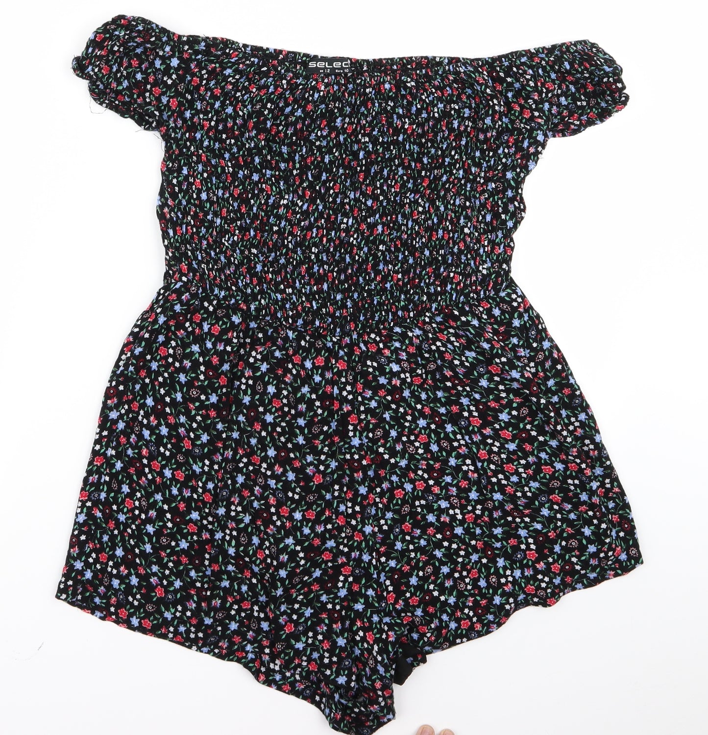 Select Womens Black Floral  Bodysuit One-Piece Size 12