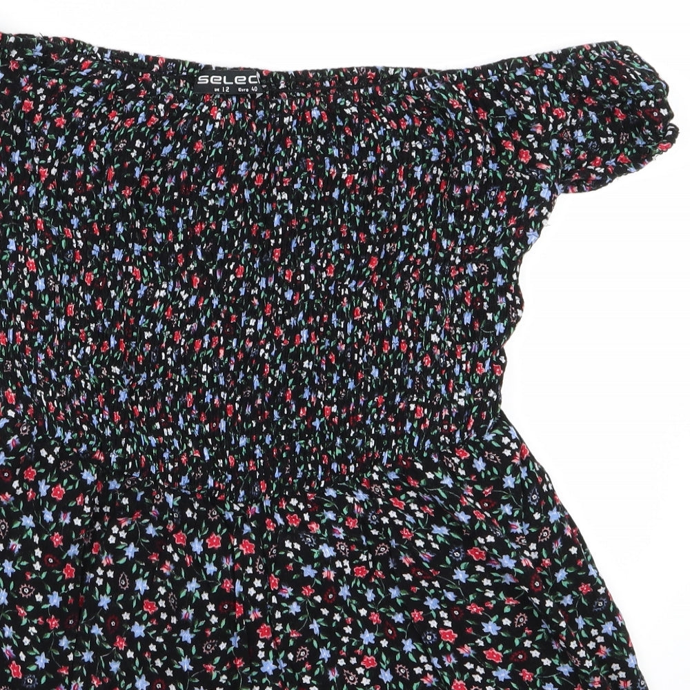 Select Womens Black Floral  Bodysuit One-Piece Size 12