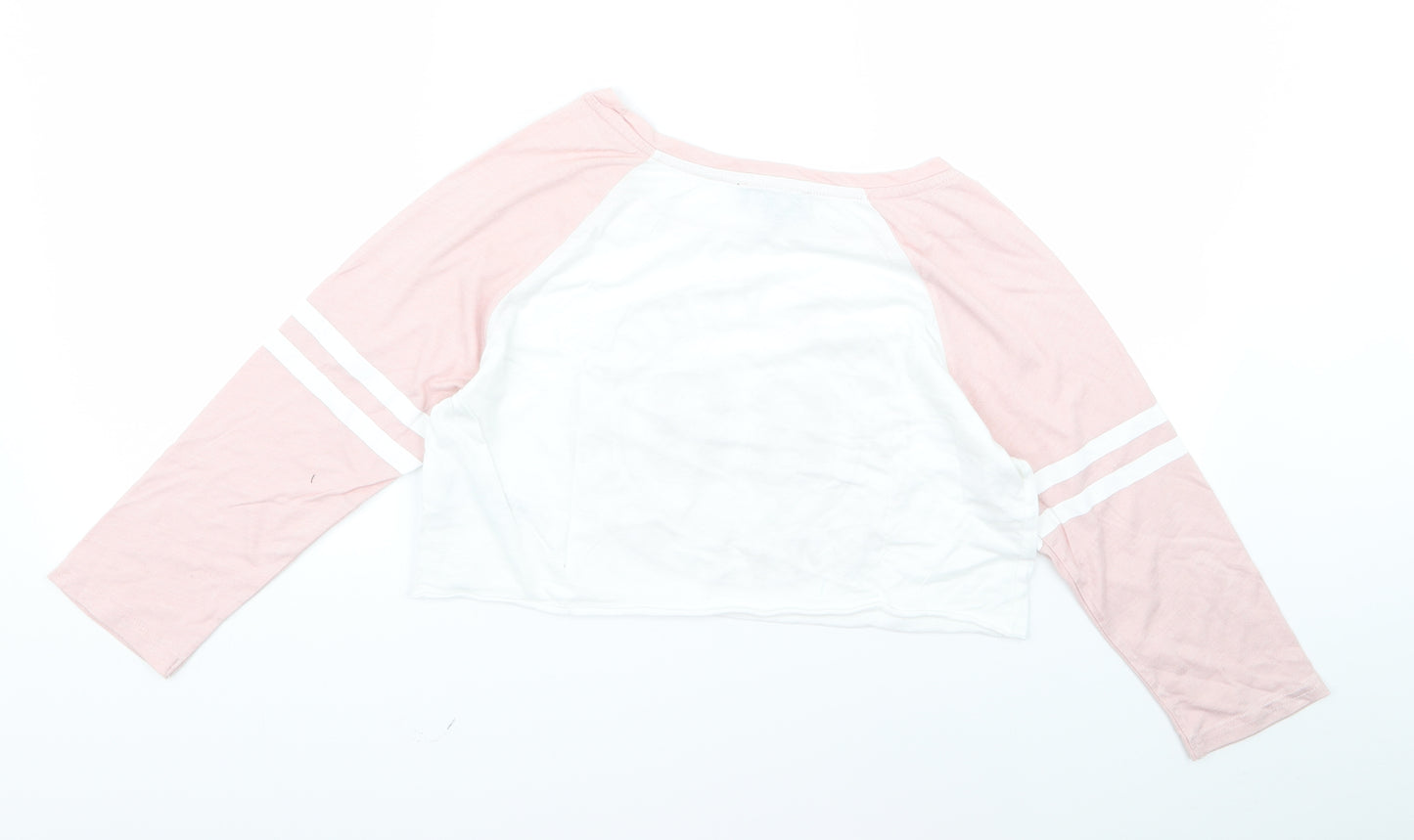 New Look Womens White Striped  Cropped T-Shirt Size 12