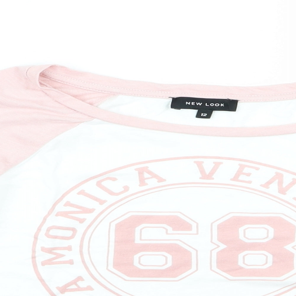 New Look Womens White Striped  Cropped T-Shirt Size 12