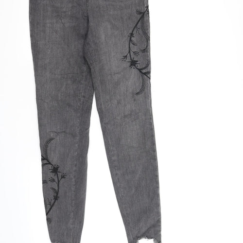 Pieces Womens Black Floral Denim Skinny Jeans Size XS L28 in
